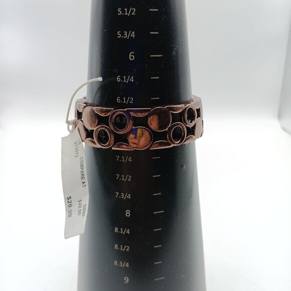 NWT Fossil Womens Bronze Tone Bangle, Stainless Steel Stretch Bracelet Interlink - Picture 4 of 4